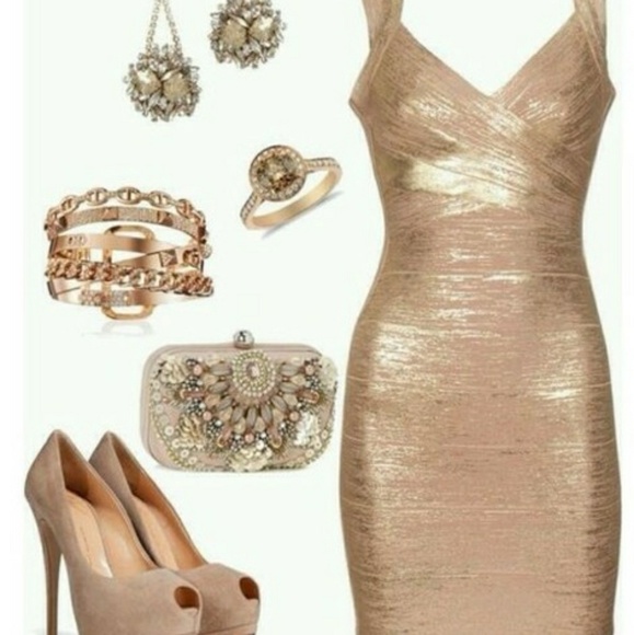 Authentic Herve Leger Iman Foil Applique Dress Cel - Picture 8 of 8